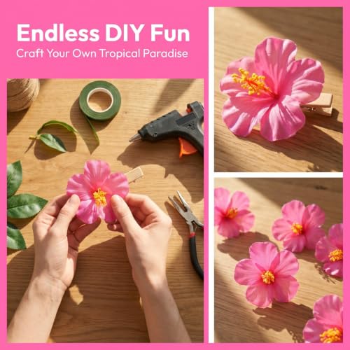 Image of Housoutil 20pcs Artificial Hibiscus Flowers 3.93in Hawaiian Party Decorations Fake Flower Ornament for Home Bedroom Living Room Bar Tropical Decor for DIY Craft