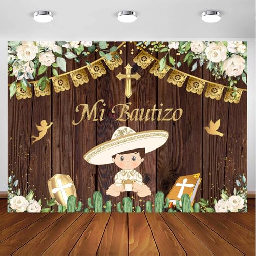 Fondo Fotográfico Mi Bautizo 8x6ft Blanco con Flores miniatura 2