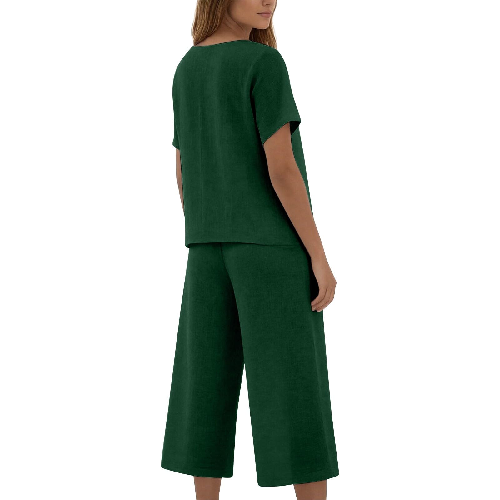 riou Chándal Mujer Completo Verano Original Moda Algodon Y Lino Conjunto Chandal Completo Blusa Manga 3/4 Pantalones Transpirable Vacaciones Deportivo Casa Trabajo M-3xl