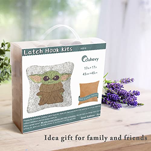 Image of clubevy DIY Latch Hook Kits Pillow Case Embroidery Carpet Set Needlework Pillow Cover Sofa Cushion Cover Craft Kits 17x17 inch (Grogu)