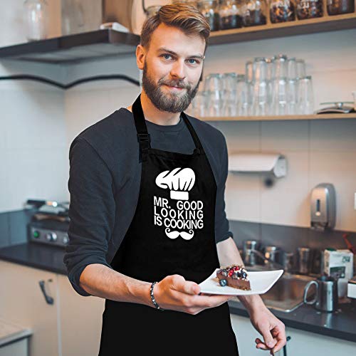 Funny Cooking Apron And Chef Hat Set For Men - Adjustable Bib Chef Apron For Men With 3 Pockets - Bbq Grill Apron For A Husband, Dad, Son, Grandfather Boyfriend Or Any Friend - Mr. Good. #TOP5