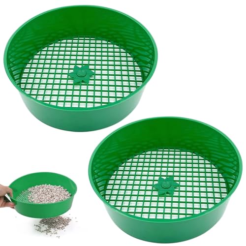 2Pcs Plastic Garden Sieve, 6mm Mesh Round Soil Sieve Garden Riddle Sieve for Soil and Stones Gardening Seedling Filter Tool for Potting Soil, Seed Starting & Removing Stones