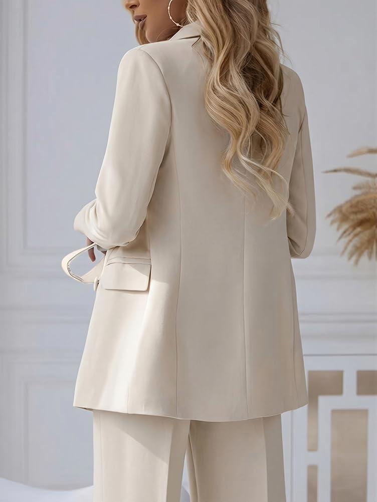 shownicer Hosenanzug Damen Festlich Elegant Business Anzug Set | Revers Büro Anzugjacke Blazer und Hose Zweiteiler
