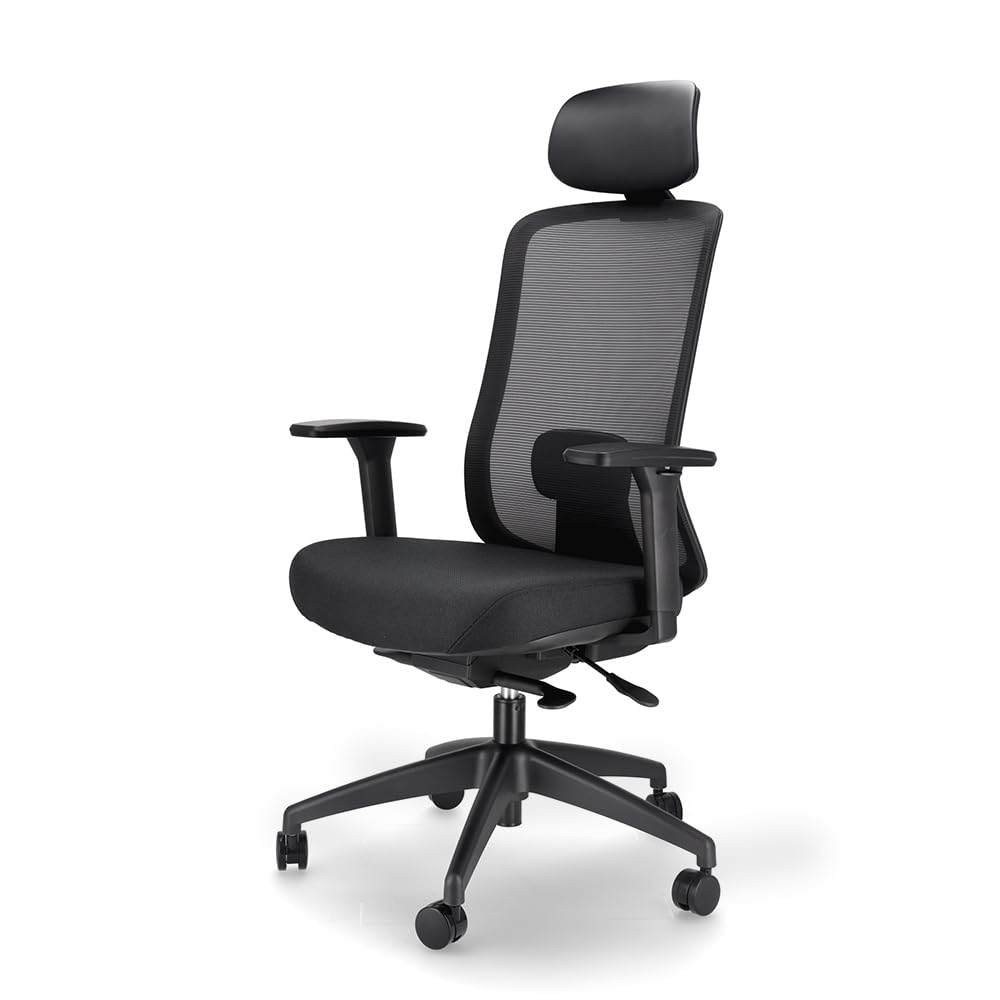 Spacio Ardena Silla de Oficina Ejecutiva con Respaldo de Malla, Uso domestico y Profesional (Negro, con Cabezal)