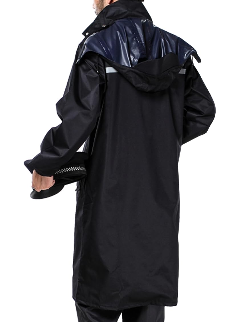 Coutyuyi Homme Veste de pluie imperméable à long manteau de pluie pour capuche réutilisable Vêtements de pluie légers réfléchissants