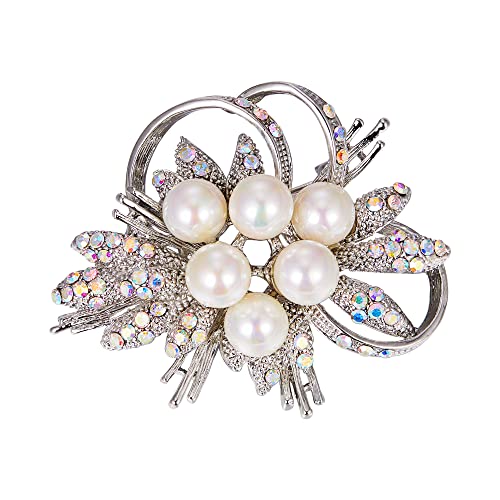 Flyonce Bridal Brooch For Wedding,Rhinestone Crystal Simulated Pearl Floral Leaf Broach Pin For Women Girls #TOP25