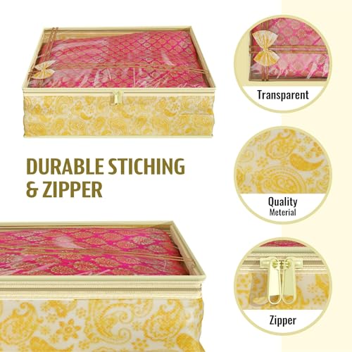 Image of Kuber Industries Clothes Organizer For Wardrobe (Pack of 6) - Single Storage Organizer For Saree | Salwar Suit | Lehenga | Clothes - Dress Organizer For Wardrobe - Single Saree Covers With Zip (Gold)