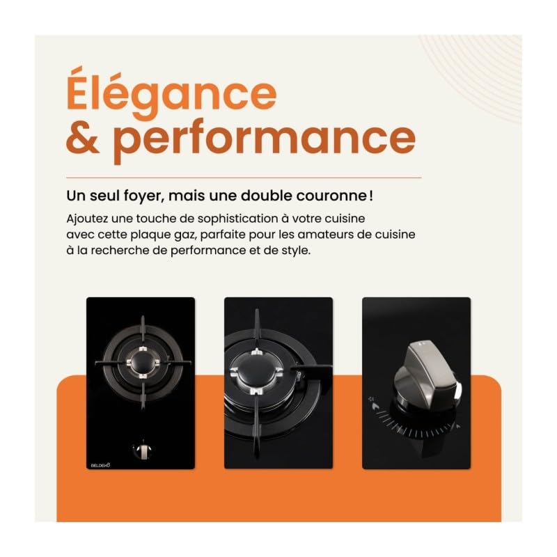 BELDEKO Plaque Gaz 1 Feu Double Couronne Verre Noir - Marque Française
