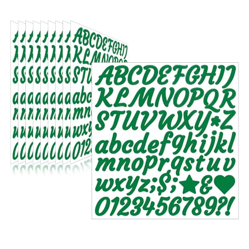Image of 730 Pieces 10 Sheets Letter Stickers,Self Adhesive Waterproof Mailbox Numbers Stickers,Alphabet Decals for DIY,Bulletin Board,Window,Door,Sign,Bike,Car,Laptop,Scrapbook (Green, 1 Inch)