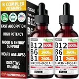 (2 Pack) Vitamin B12 and B6 Liquid Drops, B12 Sublingual Vitamin B Complex - B 12 Vitamin 5000mcg - B12 Methylcobalamin for Energy, Brain, and Heart Support with 27,200 mcg, Raspberry, 80 Servings