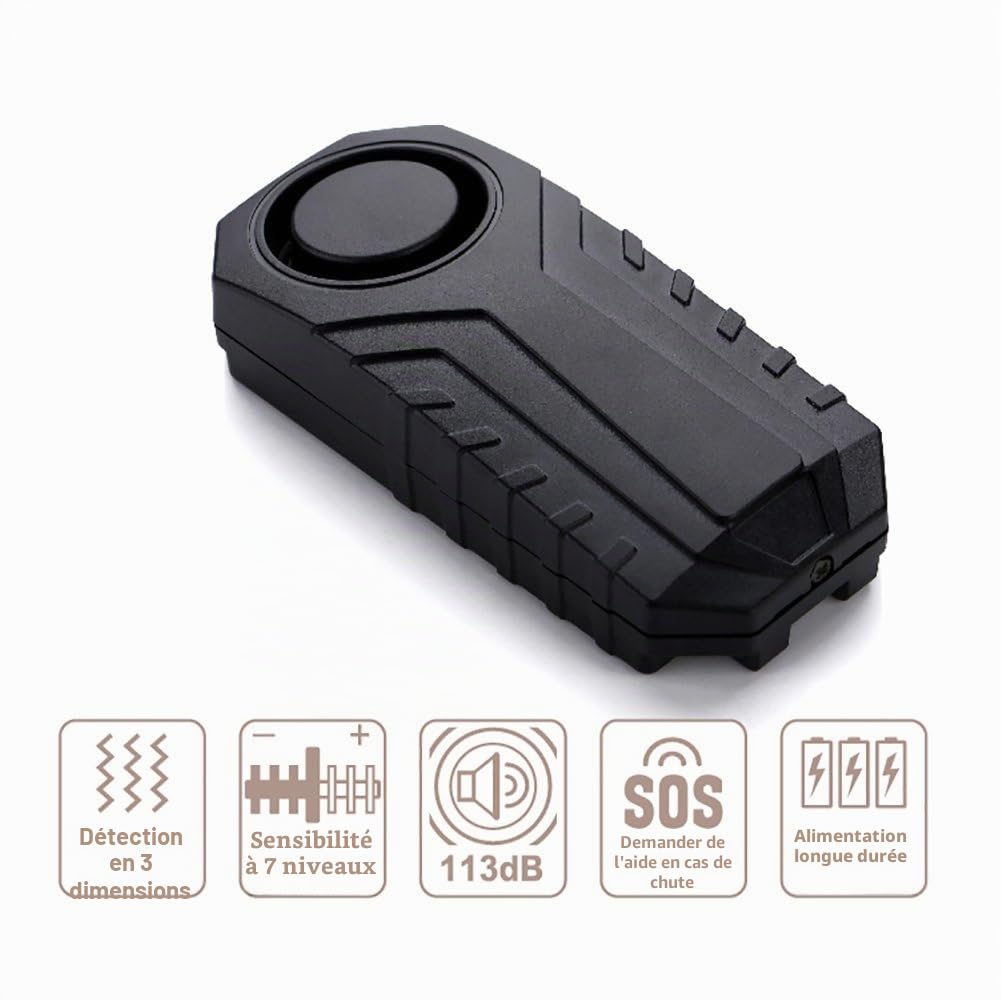 Mengshen Alarme de vélo 113 dB étanche sans fil avec télécommande, anti-vol, détecteur de mouvement de sécurité vélo (4 capteurs avec 2 télécommandes)
