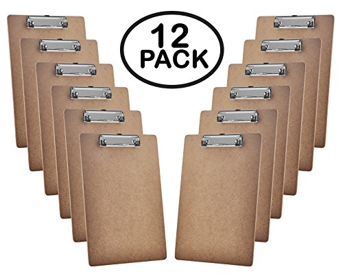 Acrimet Portapapeles Tamaño Carta A4 (33 cm x 23 cm ) con Clip Metálico Bajo Perfil (12 Unidades) (Color Marrón Madera)