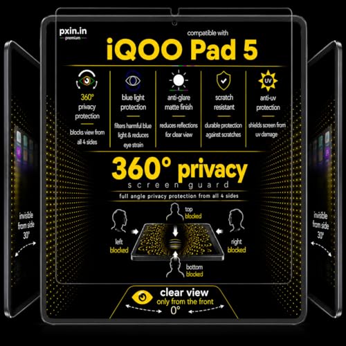 Image of Pxin 360 Pro Privacy Screen guard compatible with iQOO Pad 5 | Anti Glare | Anti UV | Anti Blue | Anti Reflection | Privacy Filter | Unbreakable Build