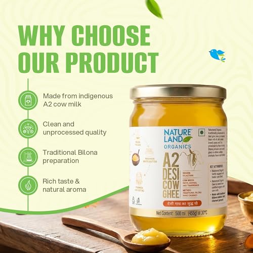 Image of NATURELAND ORGANICS A2 Desi Cow Ghee 500 ml | Traditional Bilona Method