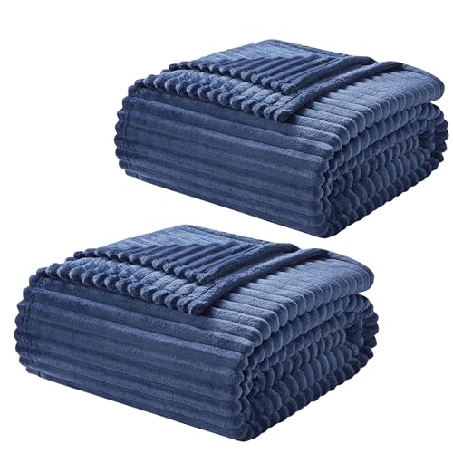 Image of Nestl Blue Throw Blanket for Couch - Cozy Warm Fuzzy Blankets for Women, Set of 2 Small Fleece Throws for Girls - Navy Blue, 50 x 60 Inches