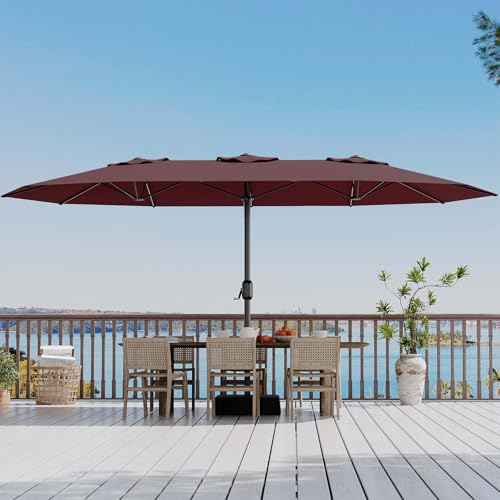 15 Ft Large Patio Umbrella with Base Included, Outdoor Double-Sided Rectangle Umbrella with Crank Handle, Outdoor Umbrella for Backyard, Pool, Patio,