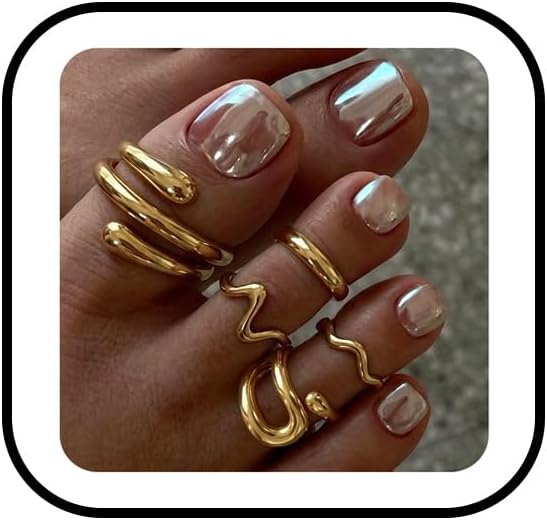 5 Pcs Gold Open Toe Ring Set for Women, Adjustable Wavy Spiral Twist Stackable Foot Rings, Minimalist 14K Gold Plated Summer Beach Barefoot Jewelry