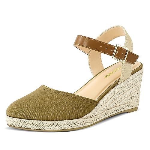 Image of PIZZ ANNU Women's Espadrille Low Wedge Heel Sandals with Buckle Ankle Strap Close Toe Casual Dressy Summer Platform Shoes