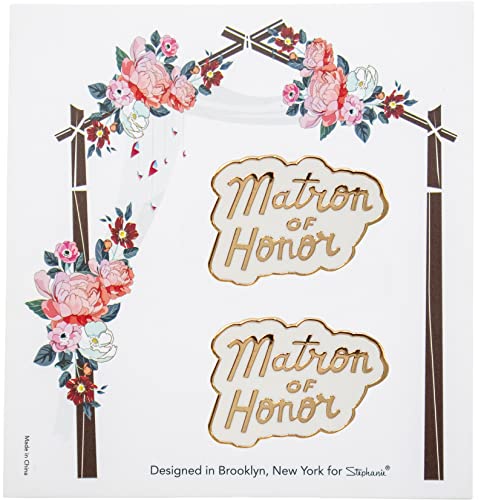 Image of Set of 2 Rose Gold inchMatron of Honor inch Enamel Lapel Pins (0.75 inch X 1 inch)