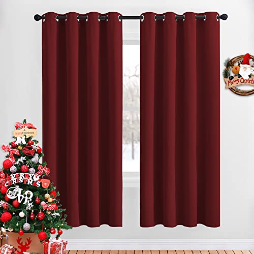 NICETOWN Blackout Curtain Panels Grommet - Home Decorations Thermal Insulated Solid Grommet Top Blackout Living Room Drapes (Burgundy Red, 1 Pair, 52