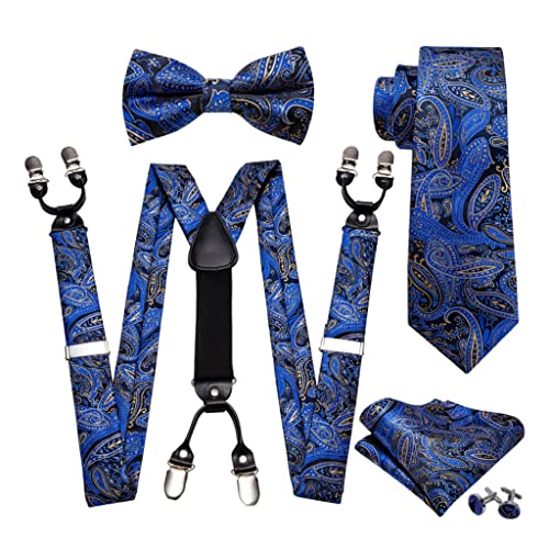 Corbata de seda para hombre con tirantes y conjunto de gemelos miniatura 1