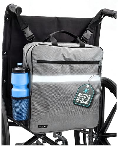 Hochwertige Rollstuhltasche Hinten – Rollstuhl Tasche mit Reflektoren und Trinkflaschen-Halter | Rollstuhlrucksack Universell Rollstuhl Zubehör mit Großem Stauraum