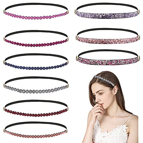 9Pcs Headbands with Buttons Ear Protection Holder Headband, Skinny Glitter Headband Elastic Hair Band for Women, Stylish Girls Head Band Holder for Sports Yoga Workout(Classic Patterns)