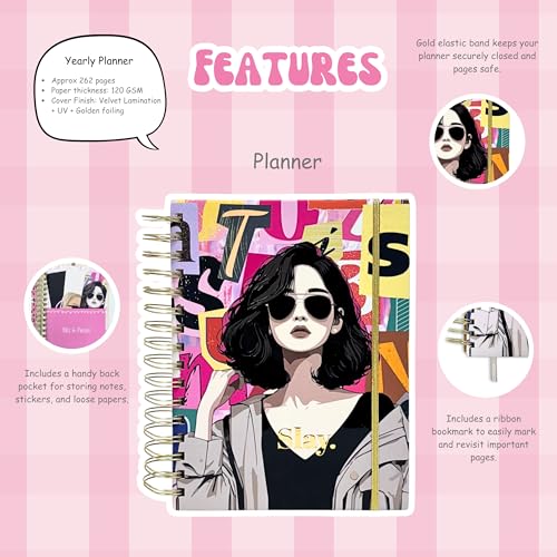 Image of Planner Kit, Planner Set Includes A5 Journal (22x17cm) 262 Pages, 120 GSM, Weekly Planner, Desk Calendar 2026, Stickers Book and Bookmark (The Power Edition)