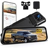 Rimoody 4K Dash Cam Specchietto 1080P Telecamera Posteriore, 9.66" Touchscreen Anteriore e Posteriore Doppia Lente Dashcam, HDR Visione Notturna/GPS/WiFi e APP Controllo/BSD & ADAS/Loop Video/G-Sensor