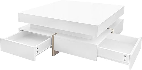 Miniatura 70 de LUMISOL Mesa de centro de mármol con almacenamiento, mesa de cóctel de madera moderna de 31.5 pulgadas con 2 cajones grandes, mesa central redonda