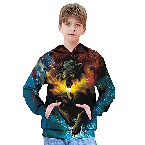 Unicomidea Boys Hoodies 3D Print Adorable Graphic Printed Crewneck Long Sleeve Pullover With Side Pockets 8-12T Black Grey Galaxy Lion Hooded Sweatshirt For Spring Autumn Vacation Holiday M #TOP1