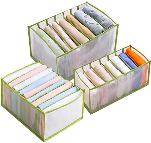 Puimentiua 2Pcs Wardrobe Storage Organiser with Handle Foldable Clothes Drawer Organizer Large Storage Box for Pants Jeans Legging T-shirt