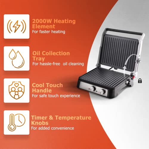 Image of Crompton MaxCrisp 4 Slice Sandwich Maker 2000W with Timer and 180 Degrees Barbecue Grill