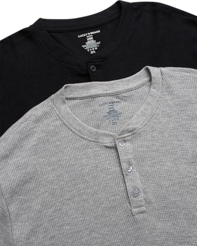 Lucky Brand Men's Henley Shirt - 2 Pack Long Sleeve Cotton Waffle Knit Henley Undershirt - Casual Shirts for Men (Size: S-XL)2