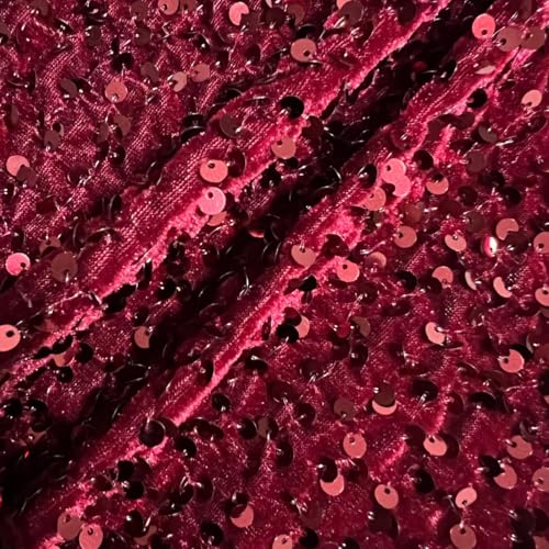 YYCRAFT Velvet Sequins Stretch Fabric by The Yard Velvet Sequins 2 Way Stretch Fabric for Fashion, Crafts, Backdrops,10 Yard Burgundy