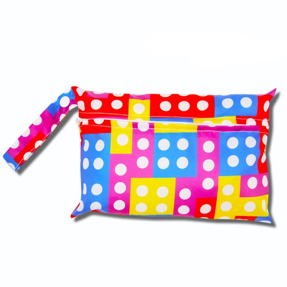 Qiantull Mini Windeltasche mit Bunte Tier-Muster wasserdichte Wetbag Wickeltasche 22 * 15cm Klein Nassbeutel Windel Tasche Wet Dry Cloth Organiser Beutel Schwimmen Reisen StrandBunte Rubik's Würfel