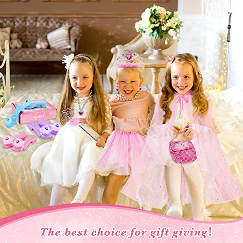 Beiyoqsz Princess Dress Up Shoes For Little Girls, 3 Shoes With Princess Cape Cloak Tutu Skirt Crown Wand Necklaces Handbag, Toddler Girl Dress Up Clothes For Play #TOP4