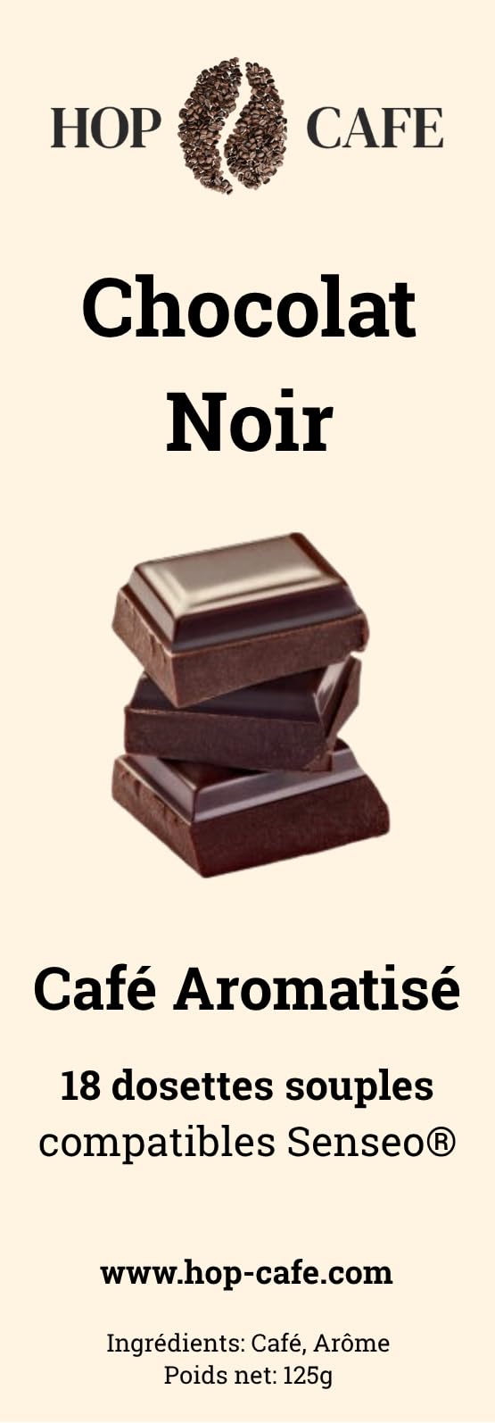 HOP CAFE 4 x 18 Dosettes Souples, Arôme Chocolat Noir