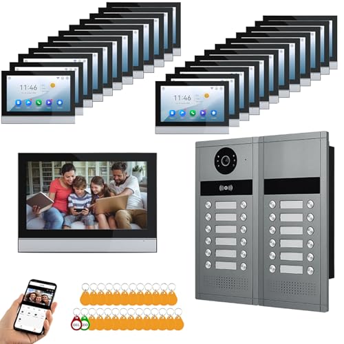 Sistema de intercomunicación con vídeo por cable para apartamentos,6/12/18/24 unidades,pantalla táctil de 7 pulgadas, 1080P,kit de portero automático inteligente con detección de (24 Monitores)