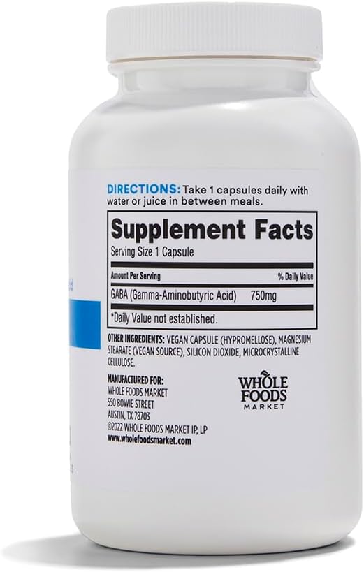 365 by Whole Foods Market, GABA 750Mg, 100 Vegetarian Capsules - Image 2
