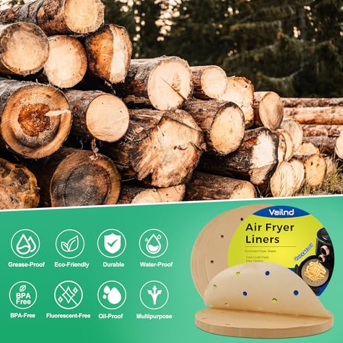 Image of Vailnd Air Fryer Parchment Paper, 50pcs Disposable Air Fryer Liners Round, 8.5In Unbleached Parchment Paper Sheets, Perforated Food Steamer Liner for Baking Cooking