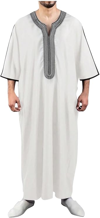 Mens Embroidery Moroccan Thobe Men Muslim Mogadishu Djellaba Robe Islamic Jubba Prayer Kaftan Islamic Arabic Abaya