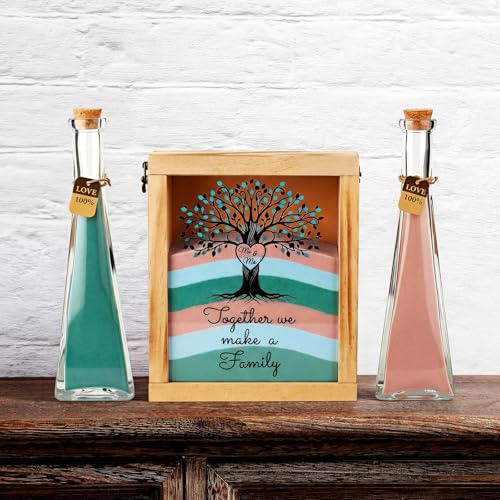 Blosssound Unity Sand for Wedding Ceremony Set Christian Unity Sand Ceremony Shadow Box and Vases for Religious Wedding Centerpiece Marriage Bridal Party Supplies (Blue Pink,Love Tree)