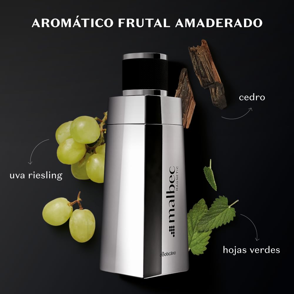 O Boticário | Malbec Magnetic | Eau de Toilette Hombre | 90 ml | Perfume Hombre EDT | Amaderada Afrutada | Cardamomo y pachulí | Alcohol vínico | Larga duración | Vegano | 90 ml