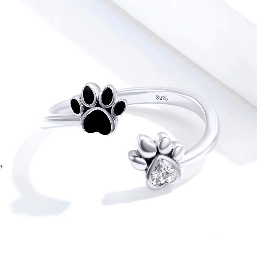 Qings Anello di Apertura Dell'Impronta Dell'Animale Domestico Anello in Argento Sterling 925 Con Zircone Regolabile per Mamma e Moglie