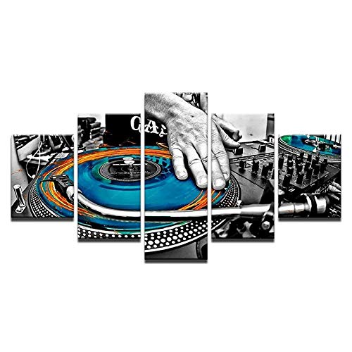 XXXCH Cuadro Moderno En Lienzo 5 Piezas - Tablero De Mano Dj Música Consola Instrumento Musical Discoteca Cuadro De Pintura Póster De Arte Moderno Oficina Sala De Estar O Dormitorio Decoraci 150X100CM