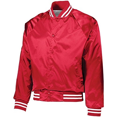 Augusta Activewear Satin Baseball Jacket/Striped Trim, Red/White, XX Large