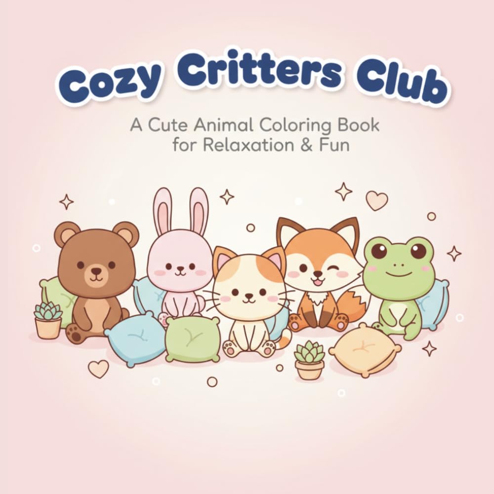 Cozy Critters Club: A Cute Animal Coloring Book for Adults and Teens Featuring Cozy, Kawaii Animal Friends: 40 Adorable and Relaxing Coloring Pages for Stress Relief, Creativity, and Fun