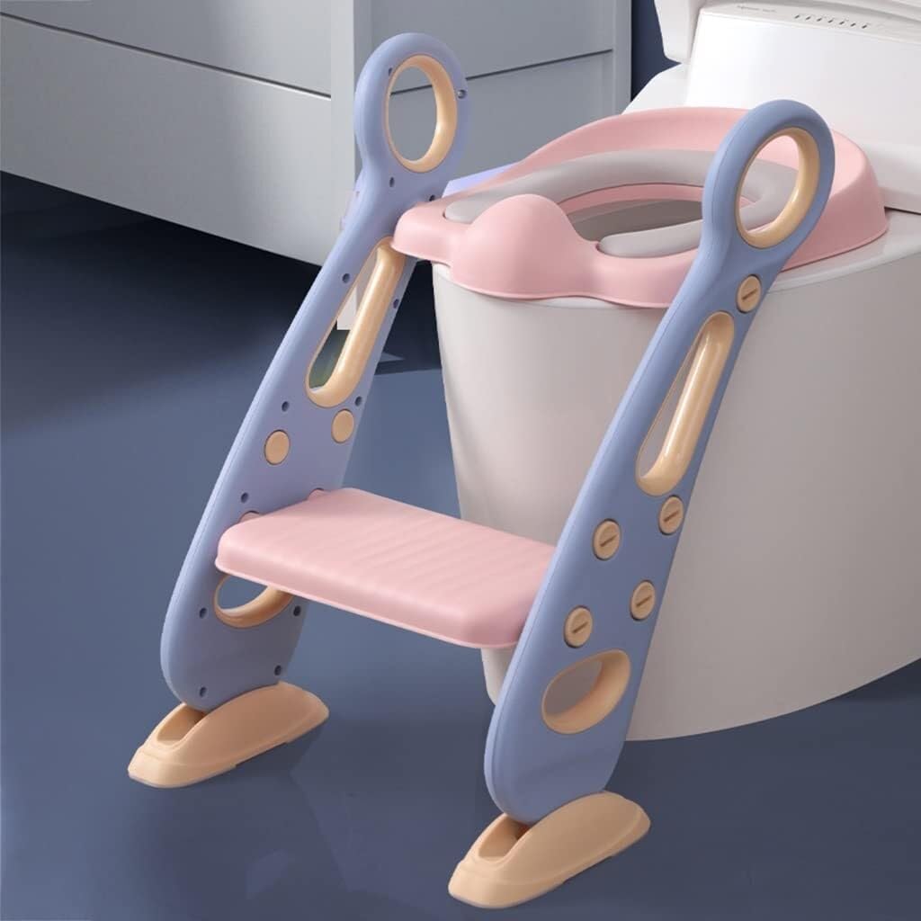 Adjustable Potty Training Seat with Ladder for Boys & Girls, Foldable Toilet Chair with PU Cushion