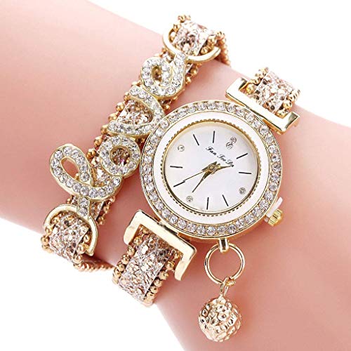 Damen-Armbanduhr Quarzuhr mit rundem Zifferblatt eingelegtes Strass-Armband mit langem Armband für Frauen, Gold